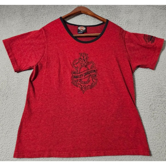 Harley-Davidson Tops - Vintage Harley Davidson Womens T Shirt "Dick‎ Farmer" Thermal Red Size Large